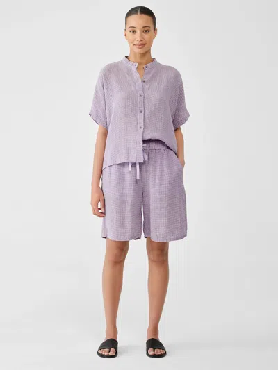 Eileen Fisher Puckered Organic Linen Shorts In Blue