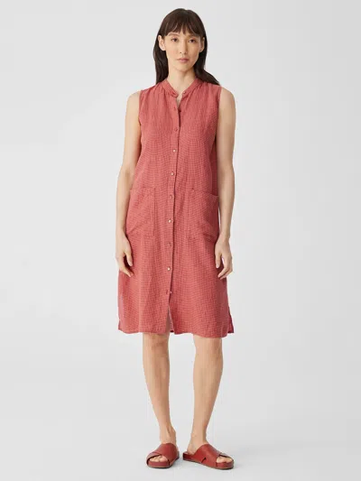 Eileen Fisher Puckered Organic Linen Sleeveless Dress In Red