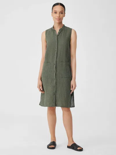 Eileen Fisher Puckered Organic Linen Sleeveless Dress In Green