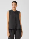 Eileen Fisher Puckered Organic Linen Sleeveless Shirt In Black