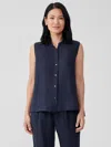 Eileen Fisher Puckered Organic Linen Sleeveless Shirt In Black