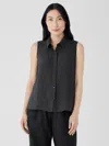 Eileen Fisher Puckered Organic Linen Sleeveless Shirt In Black