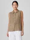 Eileen Fisher Puckered Organic Linen Sleeveless Shirt In Brown