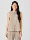 Eileen Fisher Puckered Organic Linen Sleeveless Shirt In Gray