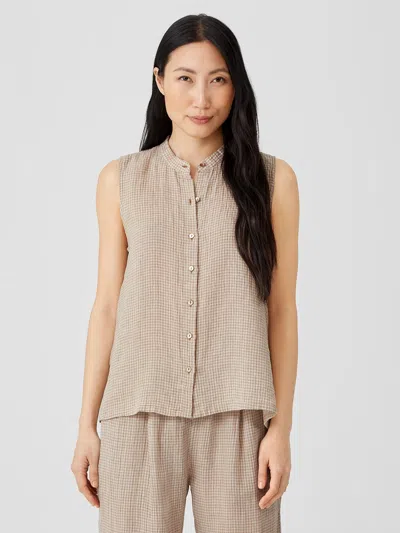 Eileen Fisher Puckered Organic Linen Sleeveless Shirt In Gray