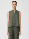Eileen Fisher Puckered Organic Linen Sleeveless Shirt In Green