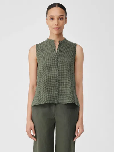 Eileen Fisher Puckered Organic Linen Sleeveless Shirt In Green