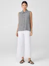 Eileen Fisher Puckered Organic Linen Sleeveless Shirt In Blue