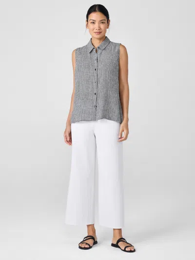 Eileen Fisher Puckered Organic Linen Sleeveless Shirt In Blue