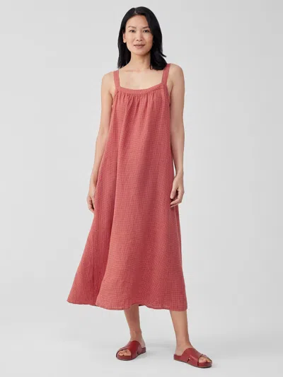 Eileen Fisher Puckered Organic Linen Square Neck Dress In Red