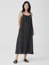 Eileen Fisher Puckered Organic Linen Square Neck Dress In Black
