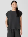 Eileen Fisher Puckered Organic Linen Square Top In Black