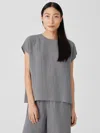 Eileen Fisher Puckered Organic Linen Square Top In Gray