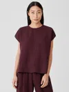 Eileen Fisher Puckered Organic Linen Square Top In Purple