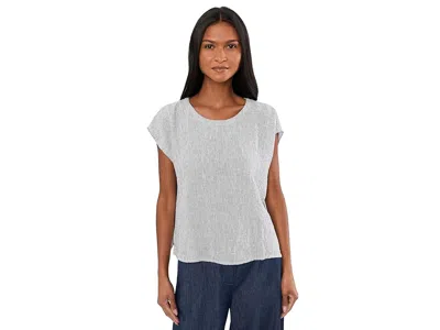 Eileen Fisher Puckered Organic Linen Stripe Jewel Neck Top In Gray