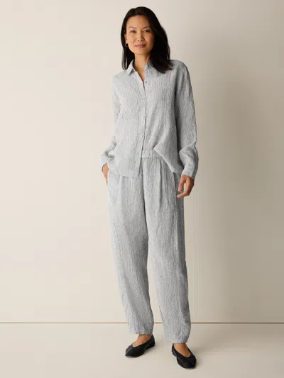 Eileen Fisher Puckered Organic Linen Stripe Lantern Pant In White/black
