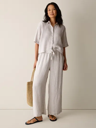 Eileen Fisher Puckered Organic Linen Stripe Wide-leg Pant In Neutral