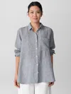 Eileen Fisher Puckered Organic Linen Stripe Classic Collar Long Shirt In Gray