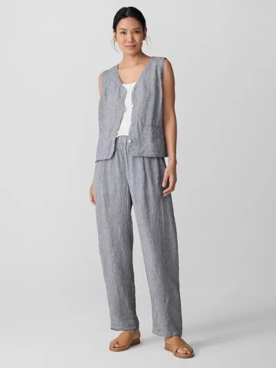 Eileen Fisher Washed Organic Linen Delave Wide Trouser Pant In Gray