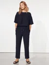 Eileen Fisher Puckered Organic Linen Tapered Ankle Pant In Blue