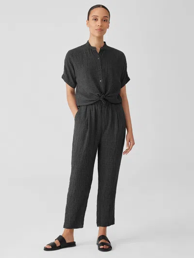 Eileen Fisher Puckered Organic Linen Tapered Pant In Black