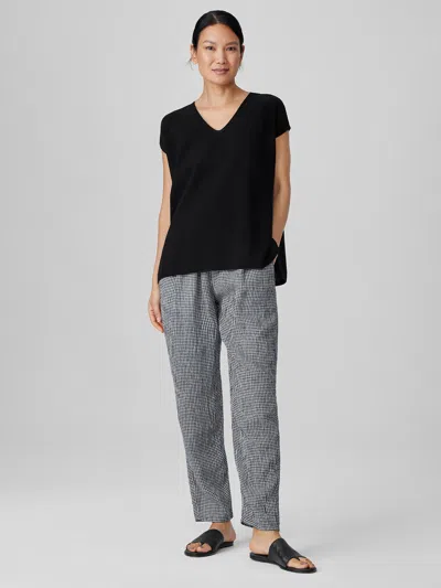 Eileen Fisher Puckered Organic Linen Tapered Pant In Black/white