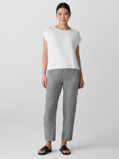 Eileen Fisher Puckered Organic Linen Tapered Pant In Black/white