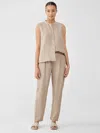 Eileen Fisher Puckered Organic Linen Tapered Pant In Brown