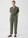 Eileen Fisher Puckered Organic Linen Tapered Pant In Green
