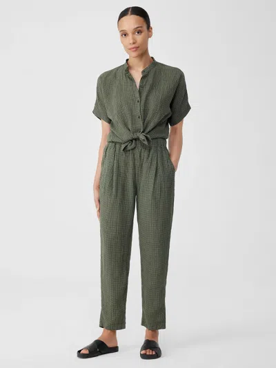 Eileen Fisher Puckered Organic Linen Tapered Pant In Green