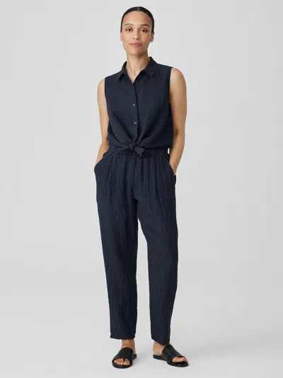 Eileen Fisher Puckered Organic Linen Tapered Pant In Blue