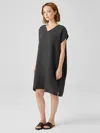 Eileen Fisher Puckered Organic Linen V-neck Dress In Gray