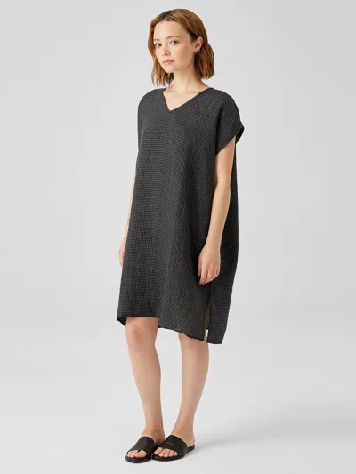 Eileen Fisher Puckered Organic Linen V-neck Dress In Gray