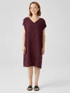 Eileen Fisher Puckered Organic Linen V-neck Dress In Burgundy