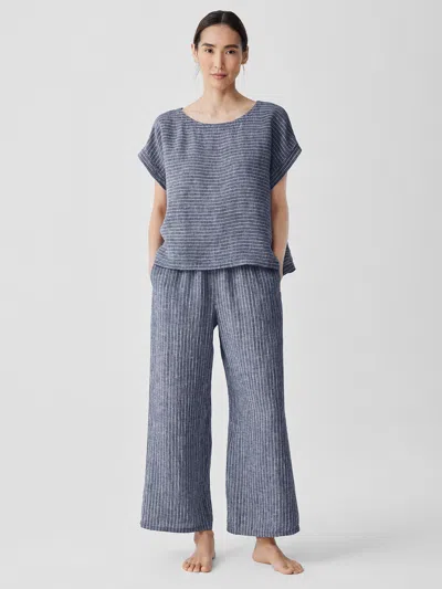 Eileen Fisher Puckered Organic Linen Wide-leg Pant In Blue