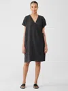 Eileen Fisher Puckered Organic Linen Wrap Dress In Black