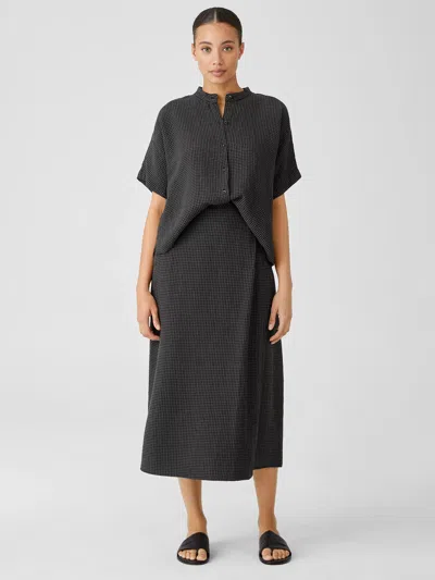 Eileen Fisher Puckered Organic Linen Wrap Skirt In Black