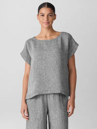 Eileen Fisher Puckered Organic Linen Ballet Neck Top In Brown