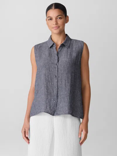 Eileen Fisher Puckered Organic Linen Sleeveless Shirt In Gray
