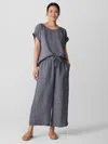 Eileen Fisher Puckered Organic Linen Wide-leg Pant In Blue