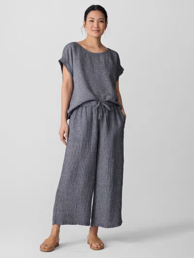 Eileen Fisher Puckered Organic Linen Wide-leg Pant In Blue