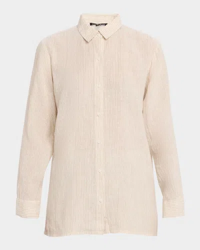 Eileen Fisher Puckered Striped Organic Linen Shirt