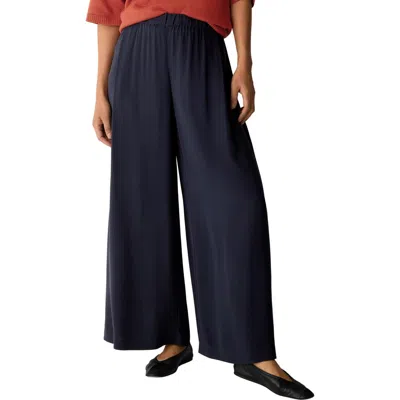 Eileen Fisher Pull-on Satin Wide Leg Pants In Black