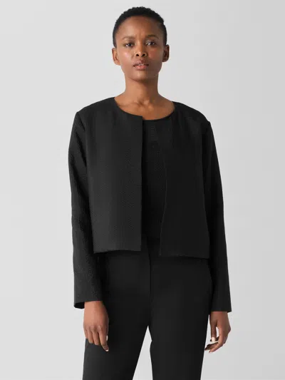 Eileen Fisher Quilted Silk Round Neck Jacket In Black