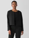 Eileen Fisher Linen Silk Satin Round Neck Jacket In Blue