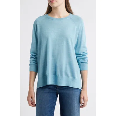 Eileen Fisher Raglan Sleeve Merino Wool Pullover In Blue