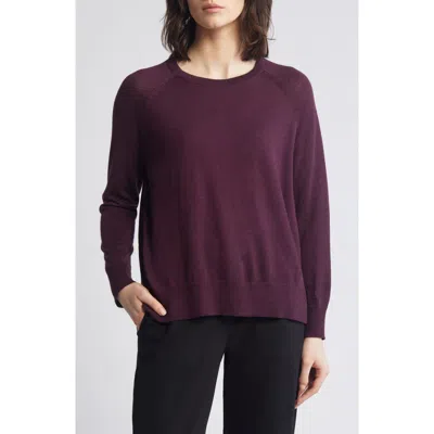 Eileen Fisher Raglan Sleeve Merino Wool Pullover In Blackberry