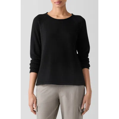 Eileen Fisher Raglan Sleeve Organic Cotton Blend Sweater In Black