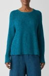 Eileen Fisher Organic Linen Cotton Slub Crew Neck Top In Blue