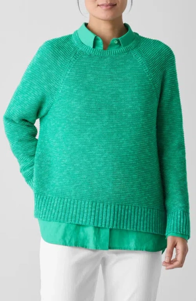 Eileen Fisher Raglan Sleeve Organic Linen & Organic Cotton Sweater In Green